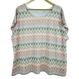 Alfred Dunner Women Plus Size 3X Blouse Fine Crochet Overlay Multicolor Stripe